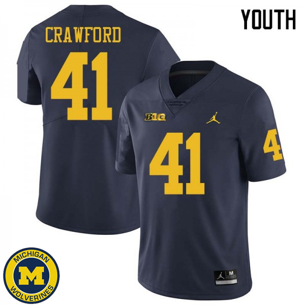 Youth Michigan Wolverines #41 Kekoa Crawford Navy Jordan Brand Fashion Jersey